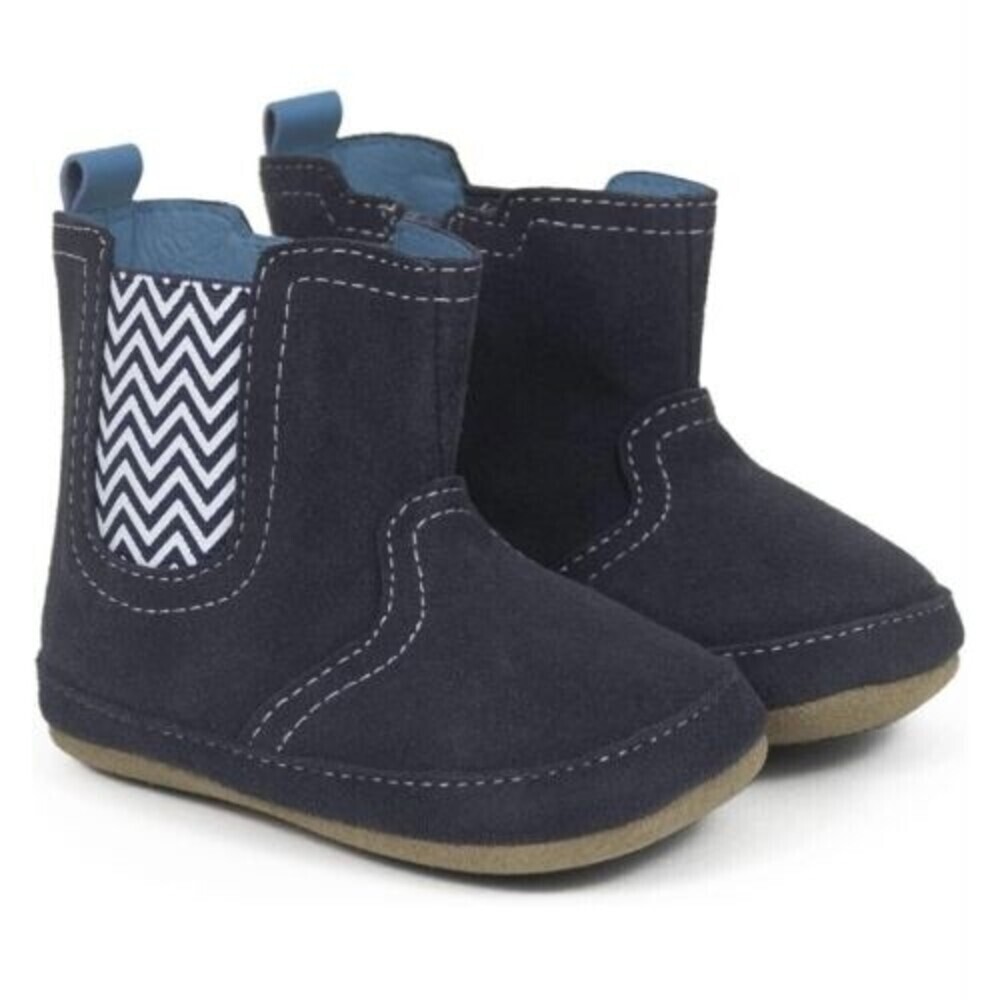 Robeez First Kicks Maddox Navy Leather Boot 6-9 Months Zipper New